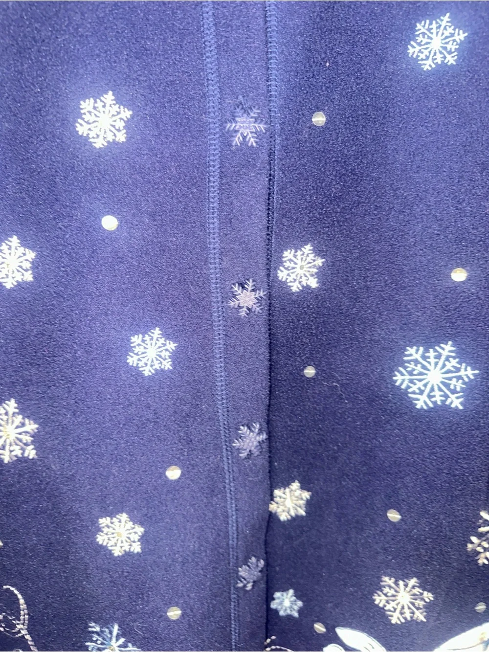 Navy Size 14/16W Winter cardigan with Penguin & Igloo Motif. Snowflake Buttons